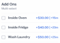 Estimate add-on list showing optional extras and selected services